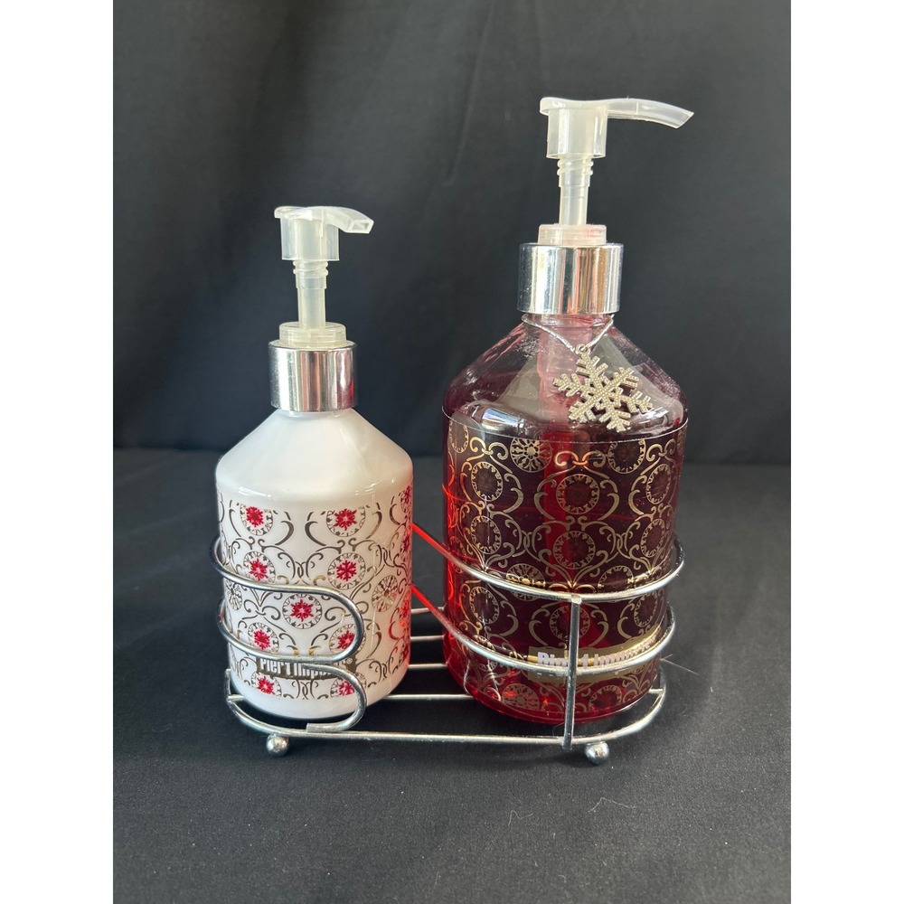 Pier 1 Imports vtg Holiday Hand Soap 16.9oz Lotion 7.9oz ‎ Set Snowflake Design
